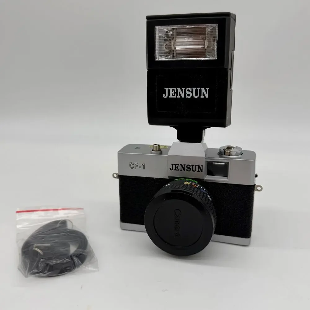 Jensun CF-1 35mm Camera W/ 1:6 f=50mm lens - Vintage + Extras Flash Strap Box